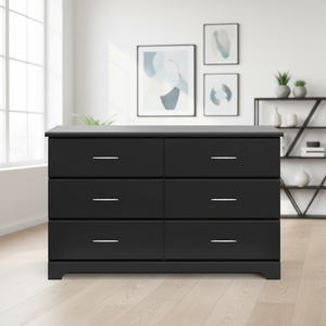 <span class=keywords><strong>Commode</strong></span> noire à <span class=keywords><strong>double</strong></span> rangement avec 6 tiroirs, style panneau bois, pour chambre d'enfant et organisateur de rangement pour enfants avec tiroir - Product Image 1