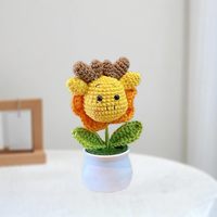 Ornement de pot de fleurs artificiel en crochet fait main, motif dragon végétal mignon et émotionnel, pour la décoration de la maison et du bureau