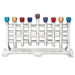 Candélabre de menorah de Hanoukka en aluminium fait à la main, art moderne, unique, fini argent et cuivre pour Noël et la décoration intérieure juive - Product Image 6