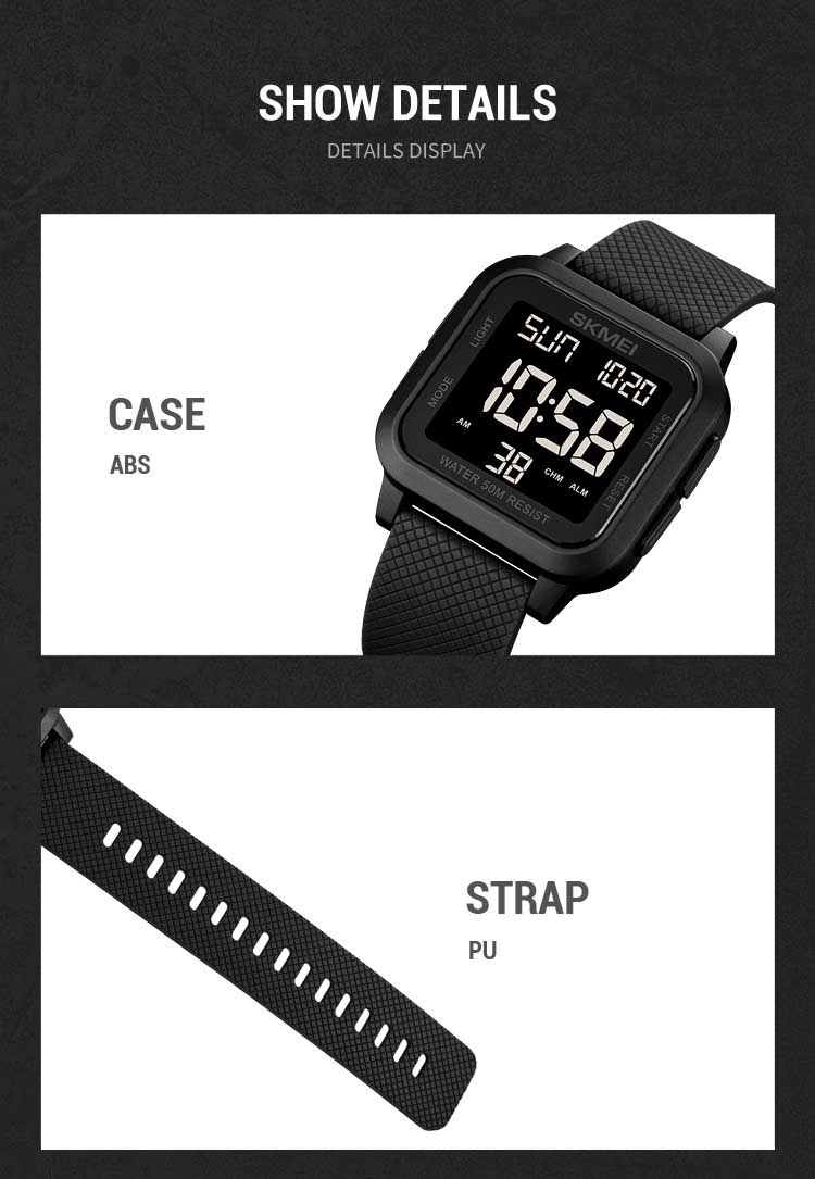 Skmei 1894 wholesale guangzhou men digital watch original PU leather band water proof Multi function character sports watch
