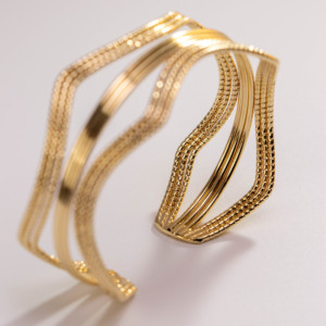 Brazalete Apilable Irregular de Aleación de Cobre Bañado en Oro de 18k, Joyería de Diseño Moderno para Fiestas y Regalos - Product Image 2