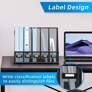 モダンな5コンパートメントメタルデスクオーガナイザースタンディングタイプファイルとマガジンファイルホルダー5垂直コンパートメント付き - Product Image 4