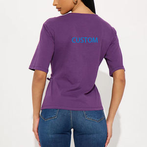 Camiseta de Verano para Mujer, Nueva Moda, Alta Calidad, Manga Corta, Cuello Redondo, Informal, de Algodón - Product Image 4