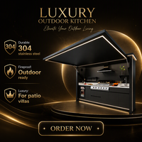 Abri de cuisine extérieur moderne en acier inoxydable 304 avec armoire de barbecue et porte latérale pour patio, villa, cour