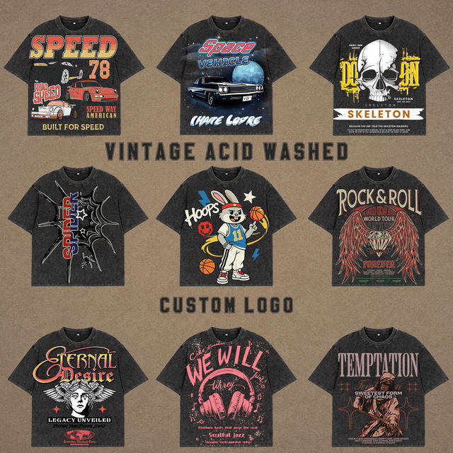 New Style 100% Cotton Printed Men Clothing Wholesale Luxury Custom Logo Graphic High Quality T-shirt Vintage Acid Washed T Shirt