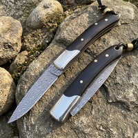 Couteau pliant portable de survie en plein air, camping, acier Damas, roulement à billes intégré, manche en ébène concave, nouvelle arrivée OEM ODM