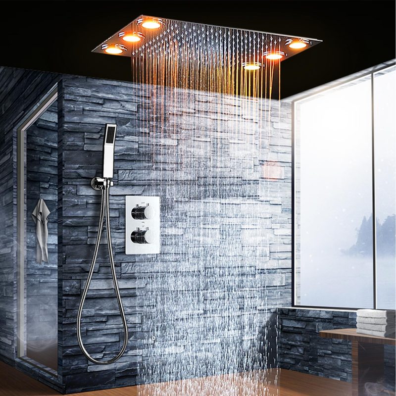 LED Shower Set Ceiling Recessed Rainfall