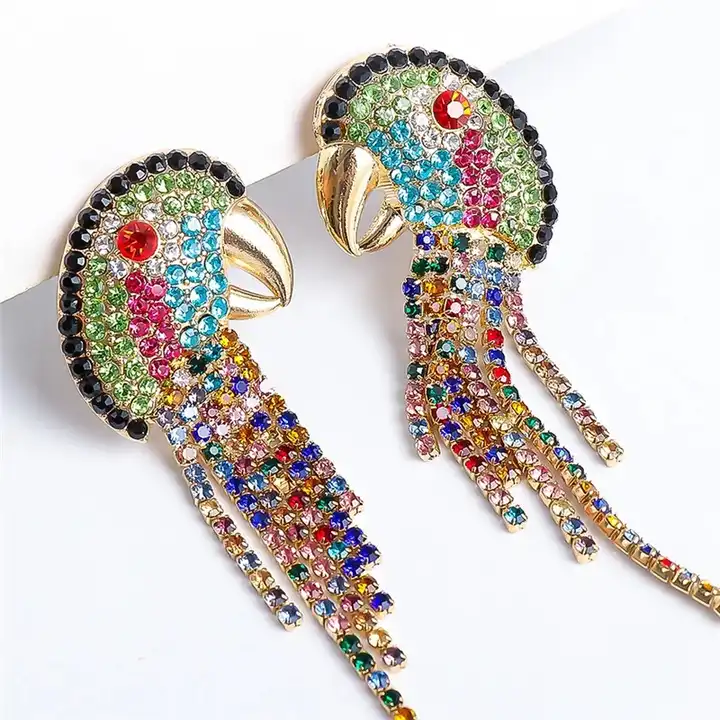 Wholesale Kaimei Wedding Jewelry Wholesale Women Animal Earrings  Accessories 2021 Colorful Crystal Birds Fringed Drop Dangle Earrings From  m.
