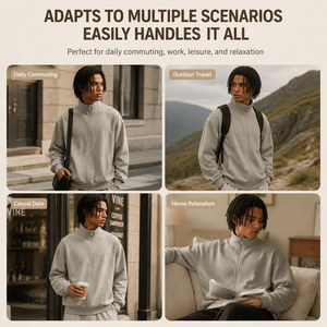 Men Stand Collar Zip Up Sweatshirt 85 Cotton Blend <b>Fleece</b> <b>Lined</b> <b>Jacket</b> Oversized Streetwear Top Custom OEM Wholesale Supplier - Product Image 2