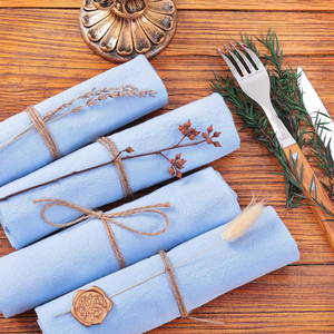 Luxueux 100% coton tissu serviettes en lin bleu blanc brodé classique Table à manger tissu à la main Style de mariage Durable - Product Image 1