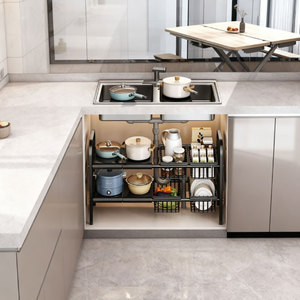 Kitchen 2-Tier Standing Metal Under Sink Organizer Adjustable Length Expandable <strong>Storage</strong> Holder for <strong>Home</strong> <strong>Storage</strong> <strong>Organization</strong> - Product Image 2