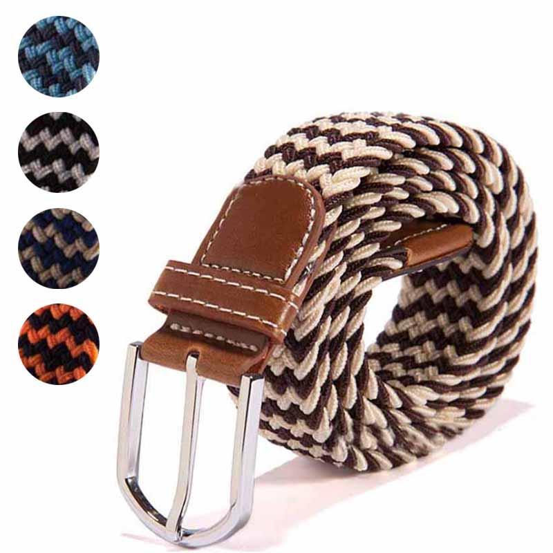 Men Elastic Pu Leather Belt Canvas Expandable Braided Stretch Belts With Mixed Knitted Black Buckle 105CM Factory Directly Price