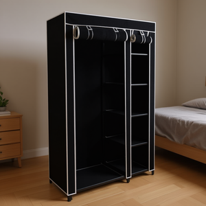 Armario Portátil Plegable con Estructura de Acero, Tela de Forro Polar Negra, Organizador de Ropa de Cuatro Niveles, Tipo Vertical, Estilo Minimalista - Product Image 2