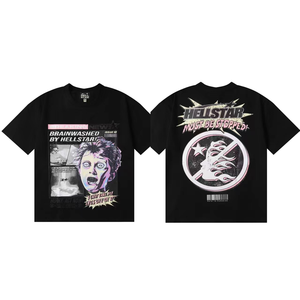 T-shirt personalizzata a manica corta da uomo di alta strada Design Design Design di lusso in cotone 100% in tinta unita stile Street Hell Design - Product Image 1