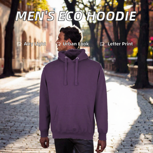 Men's <b>Purple</b> Hooded Fleece Sweatshirt Regular Fit Casual Solid Color Pocket Hoodie Long Sleeve Knitted Cotton Autumn Wear - Product Image 2