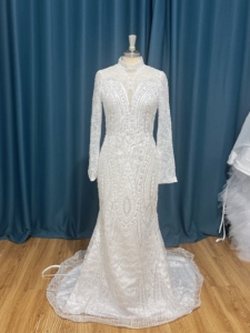 Nuovi Abiti <span class=keywords><strong>da</strong></span> Sposa 2026 Lussuosi ed Eleganti con Paillettes, Maniche Lunghe, Scollo a V e Strascico Lungo Stile <span class=keywords><strong>Sirena</strong></span> - Product Image 3