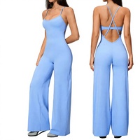 Mono de yoga de una pieza con espalda cruzada, pantalón de pierna ancha, elástico, adelgazante, moderno, informal, de tejido cepillado, para entrenamiento