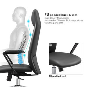 Silla de Oficina Ergonómica Ejecutiva, Respaldo Alto, Cuero PU, Giratoria, Soporte Lumbar Ajustable, Función de Inclinación, Ruedas, para Jefes - Product Image 3