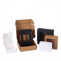 Boîte d'expédition en carton personnalisée avec logo, fenêtre transparente en PVC, emballage en papier kraft, boîte cadeau noir mat et blanc, pliable, vente en gros