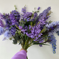 Hoogwaardige blauw-paarse kunstzijde bloemstukken van kunstmatige bloemen, leeuwenkruid en hyacint - perfecte bruiloftdecoratie voor woonkamer/eetkamer