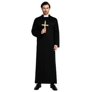Costume d'Halloween Adulte Jésus-Christ Homme Prêtre Missionnaire Robes Noires Costume Cosplay - Product Image 4