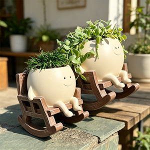 Rocking Chair Flower Pot Resin Cartoon Desktop Planter Indoor Plant Decor - Product Image 2