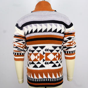 Chaqueta de punto con estampado de estilo Tribal occidental, cárdigan con cremallera y solapa étnica, suéter de <span class=keywords><strong>hombre</strong></span> con cremallera y cuello levantado de Jacquard Azteca - Product Image 5