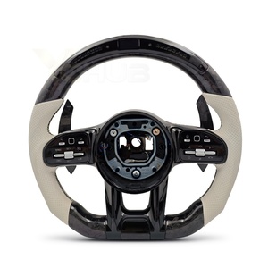 Volante Deportivo de Cuero Blanco con Fibra de Carbono Forjada e Iluminación LED para <span class=keywords><strong>Mercedes</strong></span> <span class=keywords><strong>BENZ</strong></span> W204 W205 W212 W213 W221 W222 GLC 250d C253 X253 <span class=keywords><strong>43</strong></span> <span class=keywords><strong>AMG</strong></span> <span class=keywords><strong>AMG</strong></span> - Product Image 1