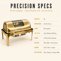 Chauffe-Plat Buffet Professionnel en Acier Inoxydable 9L avec Fenêtre en Verre pour Hôtels, Restaurants et Traiteurs - Vente en Gros Usine