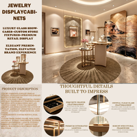 Vitrine de présentation de bijoux en verre rond, design moderne, avec support métallique, éclairage LED, niche murale, sur mesure