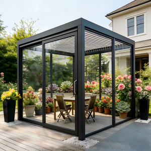 Pérgola de aluminio <span class=keywords><strong>para</strong></span> jardín o terraza, con puerta de cristal <span class=keywords><strong>3x3</strong></span> o 3x4, con persianas enrollables eléctricas a prueba de viento. - Product Image 5