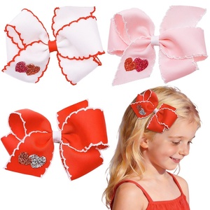 Barrette à cheveux rose et rouge pour la Saint-Valentin, faite à la main, en tissu, avec nœud mignon pour enfants, pince en ruban gros-grain, accessoire de coiffure latéral pour enfants - Product Image 1