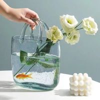 Vase en verre en forme de sac à main, créatif, transparent, pour arrangement floral, bouquet, décoration de bureau à domicile, aquarium