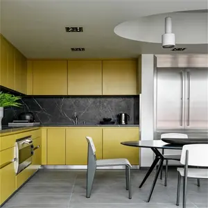 Armoires de cuisine modernes jaune vif prêtes à assembler en bois massif avec la couleur correspondante - Product Image 1