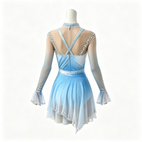 Robe de patinage artistique pour filles, dégradé blanc et bleu, dos croisé, strass, pour spectacle sur scène