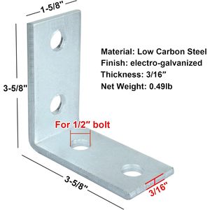 MISA MISA04 Support triangulaire 5 mm d'épaisseur, 4 trous, équerre d'angle pour profilé, raccord à 90 degrés, acier au carbone zingué argenté - Product Image 2