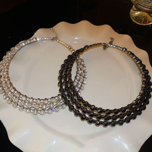 قلادة خانقة متعددة الطبقات مرصعة بالأحجار الكريمة اللامعة على شكل زهرة، مجوهرات أنيقة للنساء للاستخدام اليومي ومناسبات الحفلات - Product Image 2