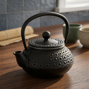 Oriental Style Metal <b>Tea</b> Kettle With Lid And Handle Black <b>Cast</b> <b>Iron</b> Design - Product Image 5