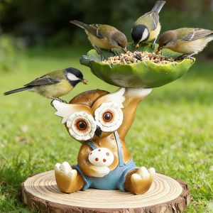 Mangeoire à oiseaux en résine en forme de hibou, décoration de jardin extérieure durable, décoration de cour et de balcon - Product Image 5