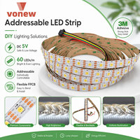 Bande lumineuse LED RGB HD107S 5V 144 LED/m, 5050 SMD RGB LED intégrée HD107S avec données et horloge (PCB blanc)