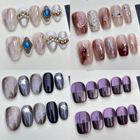 Vente en gros Nouvelle Arrivée Ongles en gel faits main de luxe, forme œil de chat, carrés et amande, avec gemmes 3D et diamants, peints à la main, de haute qualité, avec boîte