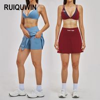 RUIQUWIN OEM Set Tenis Kompresi Wanita Ukuran Besar Dengan Rok Pendek Tanpa Lengan Pakaian Fitness Yoga Gym Golf Bernapas