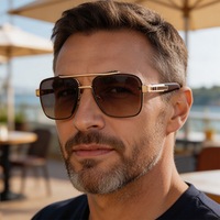 Lunettes de soleil de luxe pour homme en alliage aviation, double pont, sans monture, protection UV400