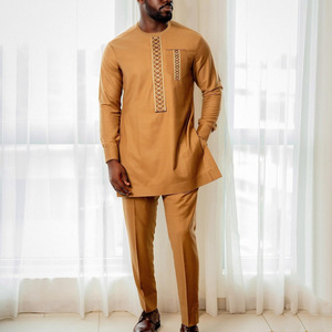 Nuevo <span class=keywords><strong>traje</strong></span> <span class=keywords><strong>informal</strong></span> de estilo étnico africano para <span class=keywords><strong>hombre</strong></span>, manga larga, bordado, viscosa, algodón, poliéster, talla grande para verano, 2 piezas - Product Image 6