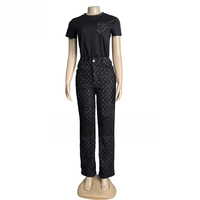 4020 Nouvelle collection été, vêtements de luxe pour femmes, ensemble 2 pièces décontracté à manches courtes avec imprimé design et pantalon en jean