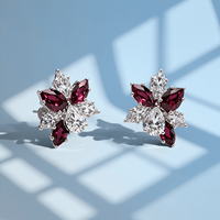 Anting-anting berlian buatan laboratorium emas 18K Good Century, bentuk bunga merah marquise pear campuran, hadiah Valentine, perhiasan pengantin pernikahan mewah