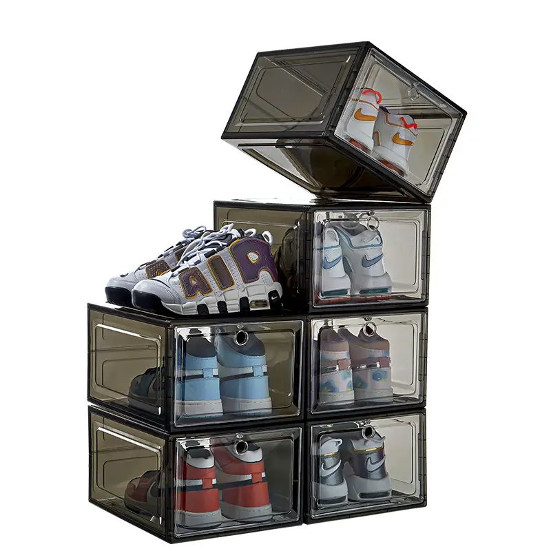 SB021 özel Logo sıcak 6 paket Set istiflenebilir ayakkabı saklama kutusu kasalar plastik temizle Sneaker ayakkabı kutusu ayakkabı rafı vaka