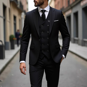 Traje de hombre de doble botonadura, conjunto de 3 piezas, corte ajustado, blazer, chaleco y pantalón, para negocios, boda, novio, esmoquin - Product Image 3