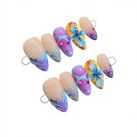 Faux ongles à presser en amande faits à la main A758, motif papillon 3D et fleur, couverture complète pour application sur les doigts