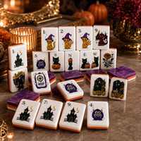 Coffret Cadeau Mahjong Halloween, Tuiles Acryliques Scintillantes à 3 Couches avec Support, Dés, Jetons et Carte de Score 2026, Soirée de Jeu Horreur